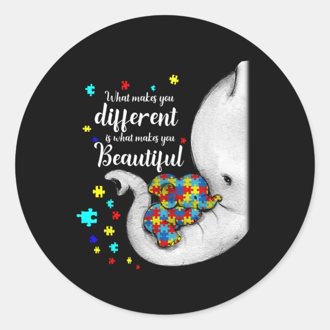 Sticker Rond Ce qui vous rend différents éléphant maman Autisme (Devant)