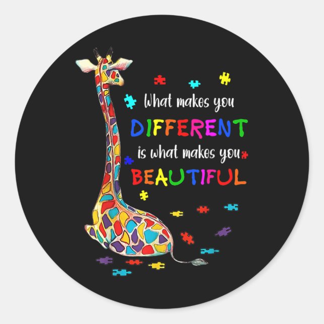 Sticker Rond Ce qui vous rend différents Giraffe Maman Autisme  (Devant)