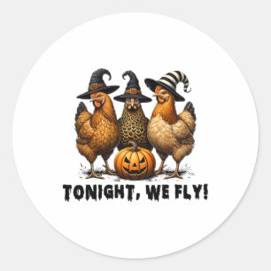 Sticker Rond Ce Soir, Nous Volons Halloween Poulet Chute Animau