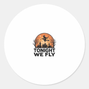 Sticker Rond Ce Soir Nous Volons Vintage Sorcière Halloween Con