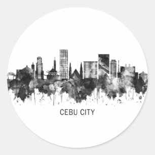 Sticker Rond Cebu City Philippines Skyline BW
