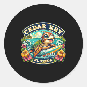 Sticker Rond Cedar Key Floride Mignonne Tortue de Mer Surf
