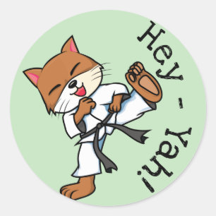 Sticker Rond Ceinture noire Karate Kitty Cute Cat