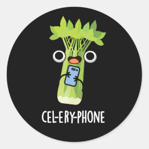 Sticker Rond Cel-lery Phone Funny Celery Veggie Pun Dark BG