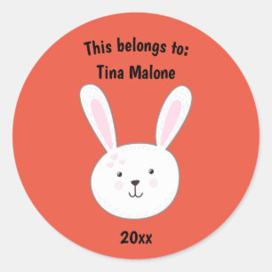 Sticker Rond Cela appartient au nom Bunny Rabbit Red School