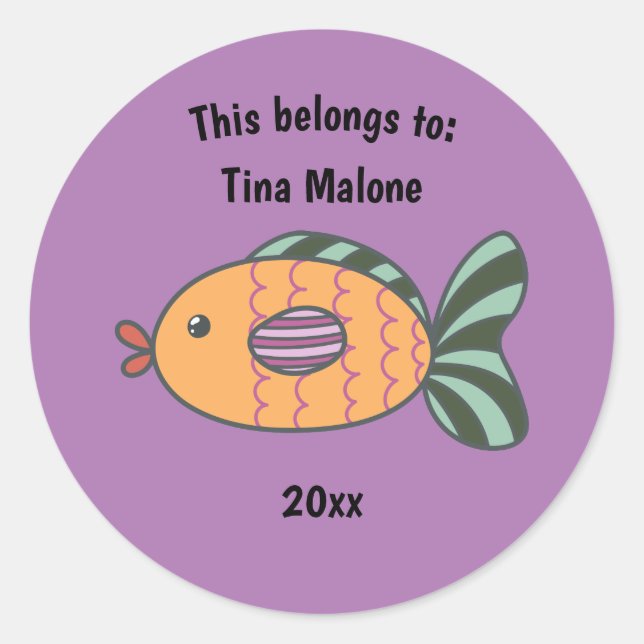 Sticker Rond Cela fait partie du retour à l'école Poisson pourp (Devant)
