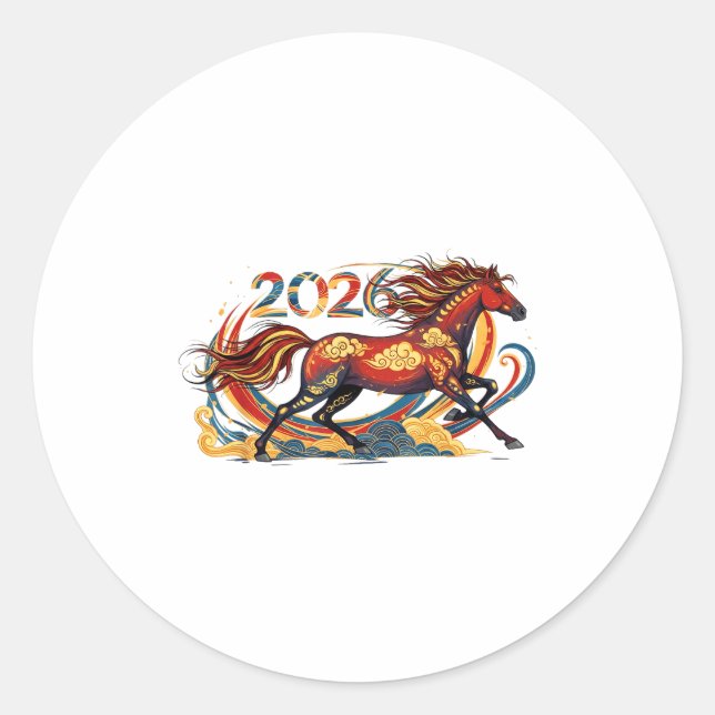 Sticker Rond Celebrate 2026 Year Of The Horse Lunar New Year Te (Devant)