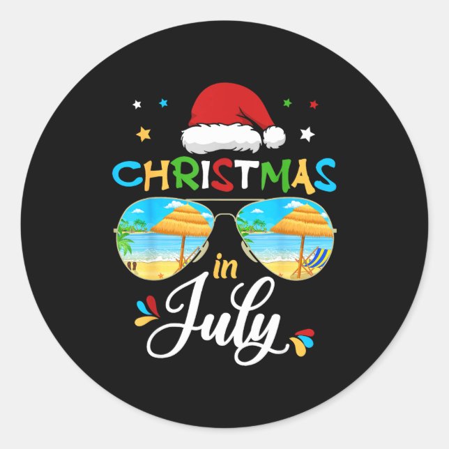 Sticker Rond Celebrate Christmas In July Funny Beach Summer Chr (Devant)