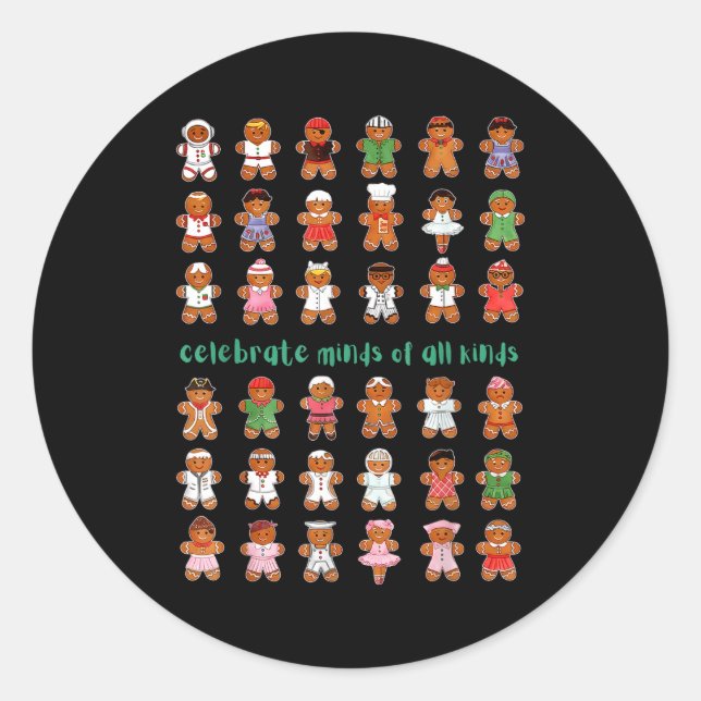 Sticker Rond Celebrate Minds Of All Kinds Gingerbread Autism Aw (Devant)