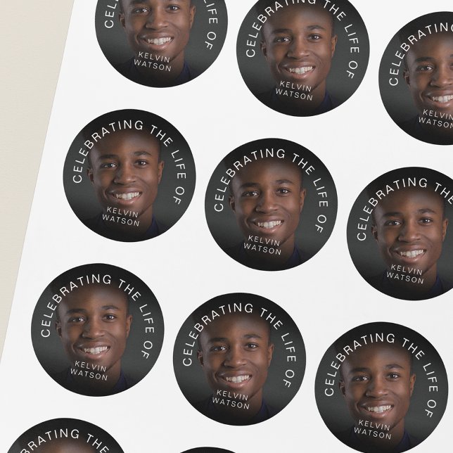 Sticker Rond Celebrating The Life Of | Photo Memorial Funeral (Créateur téléchargé)