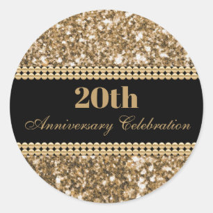 Sticker Rond Célébration 20 ans perles dorées pailletées