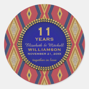 Sticker Rond Célébration Anniversaire Rouge Or Bleu Arlequin
