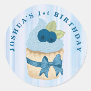 Sticker Rond Célébration d'anniversaire Cupcake Blueberry Migno