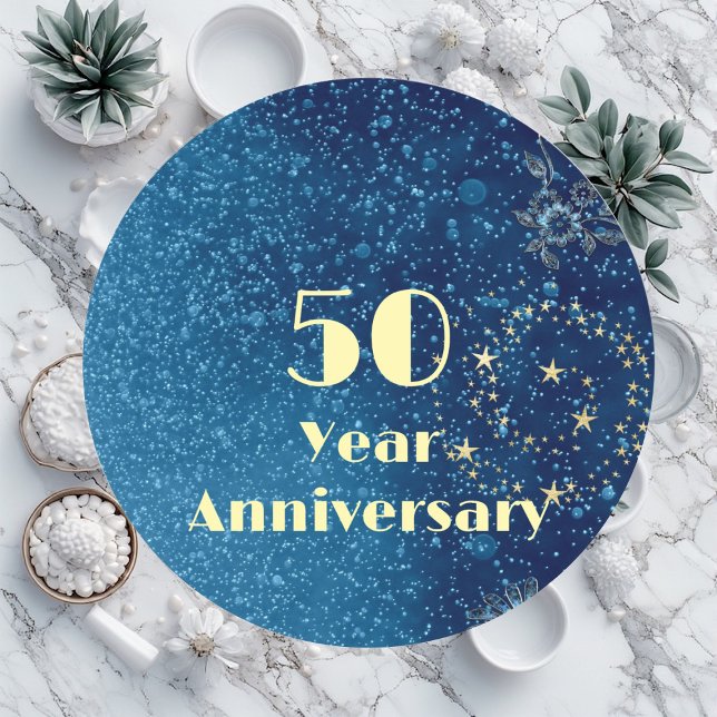 Sticker Rond Célébration d'anniversaire de 50 ans Bond & Seal B (50 Year Anniversary Bond & Seal Sparkling Blue)