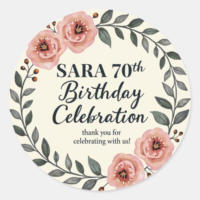 Sticker Rond Célébration d'anniversaire floral  (Devant)