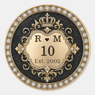 Sticker Rond Célébration de 10 ans - Monogramme à sceau doré