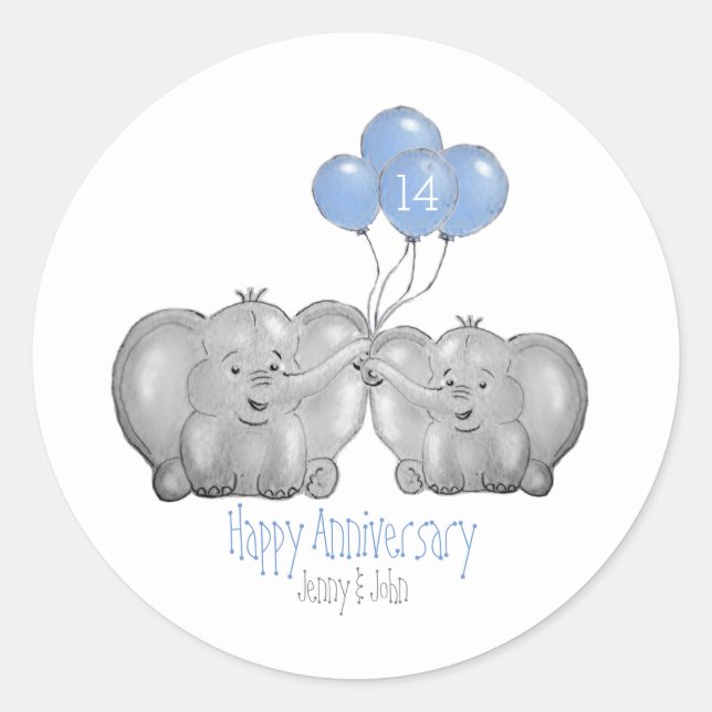 Sticker Rond Célébration de 14 ans de mariage : éléphant en ivo (Devant)