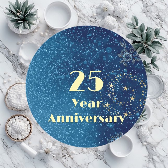 Sticker Rond Célébration de 25 ans de mariage avec un sceau et  (25 Year Anniversary Bond & Seal Sparkling Blue)