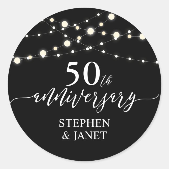 Sticker Rond Célébration de 50 ans de mariage noir et blanc (Devant)