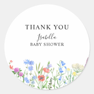 Sticker Rond Célébration de Baby Shower Fleur Sauvage Multicolo