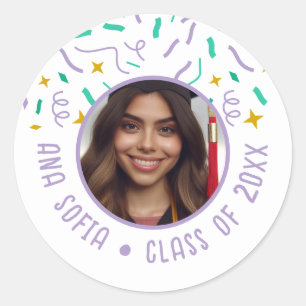 Sticker Rond Célébration de la graduation Custom Photo Festive