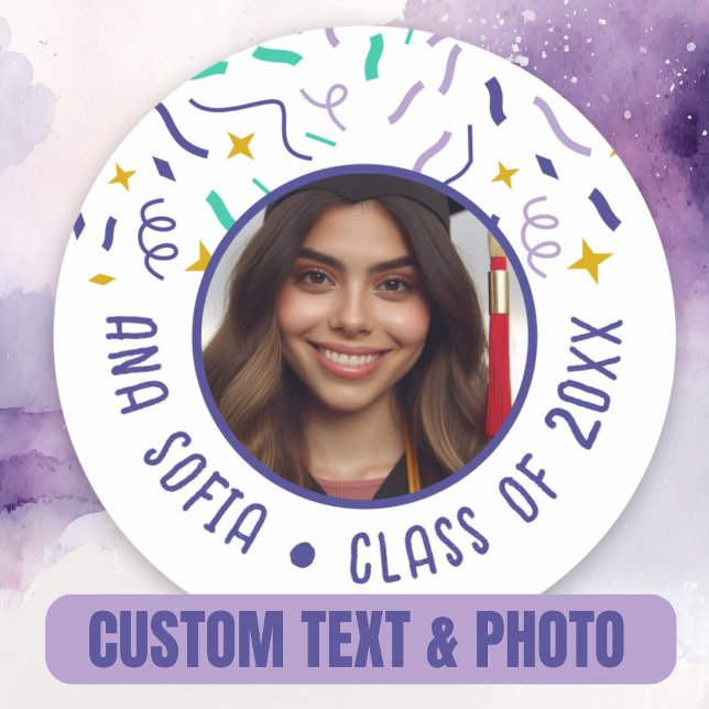 Sticker Rond Célébration de la graduation Custom Photo Festive (Graduation Celebration Custom Photo Festive Classic Round Sticker.)