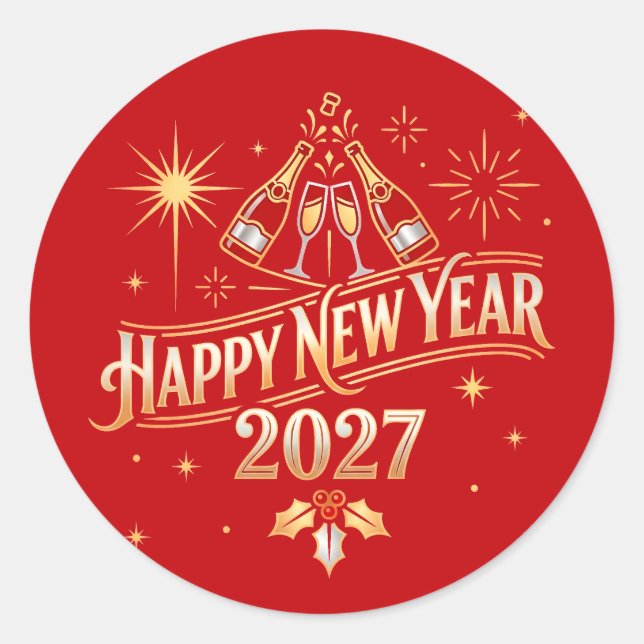 Sticker Rond Célébration de la nouvelle année 2027 (Devant)