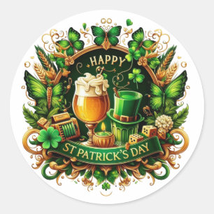 Sticker Rond Célébration de la Saint-Patrick ornée d'or et de v