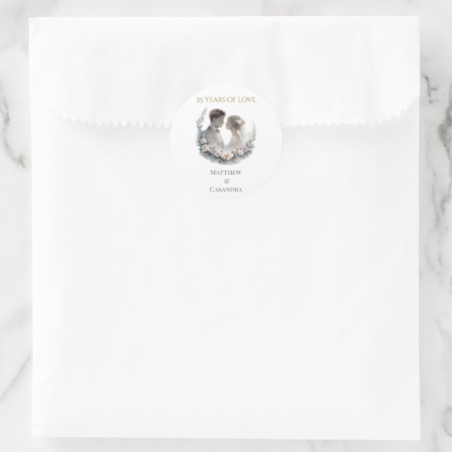 Sticker Rond Célébration de l'anniversaire de mariage de 25 ans (Sac)