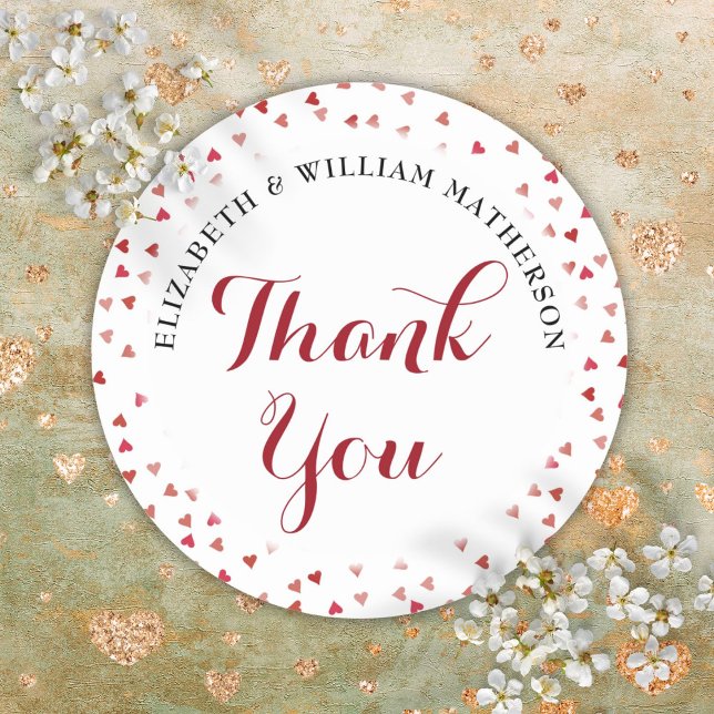 Sticker Rond Célébration de l'anniversaire de mariage rubis 40  (40th Anniversary Ruby Love Hearts Thank You Classic Round Sticker)