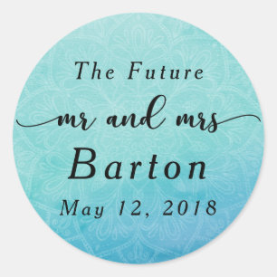 Sticker Rond Célébration de mariage bohème mandala bleu et sarc