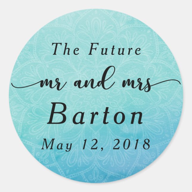 Sticker Rond Célébration de mariage bohème mandala bleu et sarc (Devant)