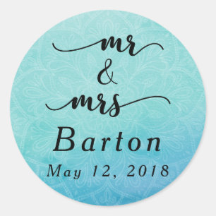 Sticker Rond Célébration de mariage Mandala Bleu & Sarcelle, 1