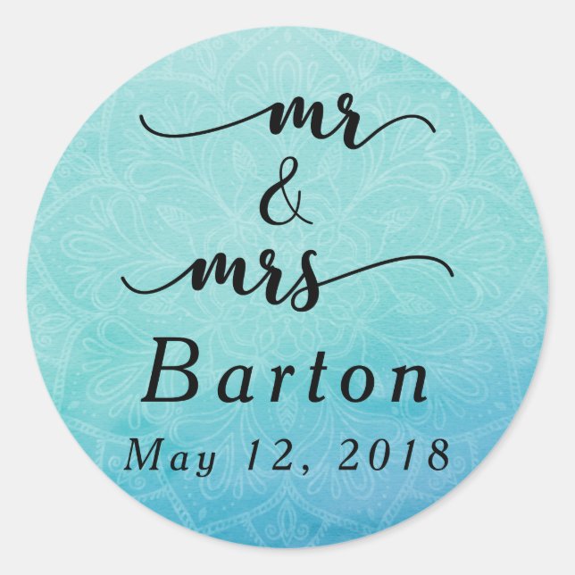 Sticker Rond Célébration de mariage Mandala Bleu & Sarcelle, 1 (Devant)