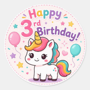 Sticker Rond Célébration des 3 ans de la Licorne Magique