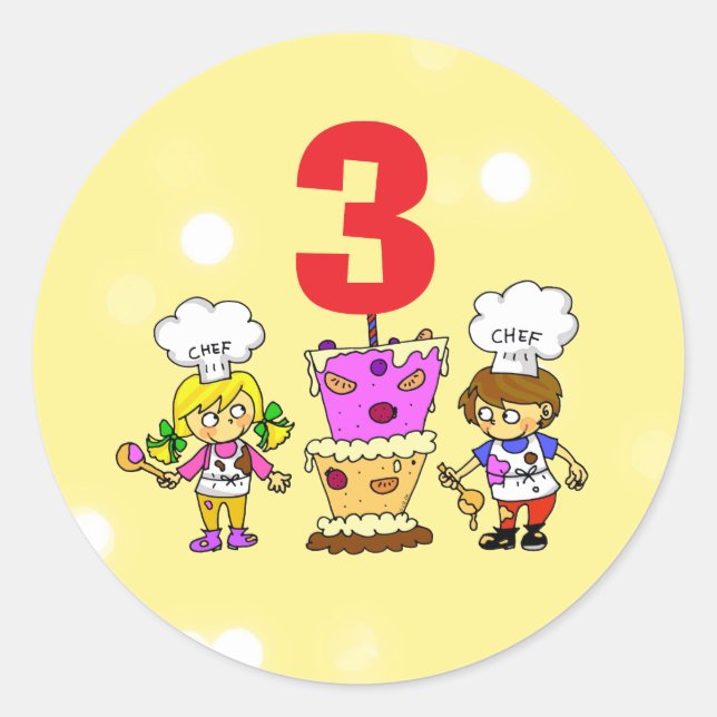 Sticker Rond Célébration des 3 ans du petit chef enfant (Devant)