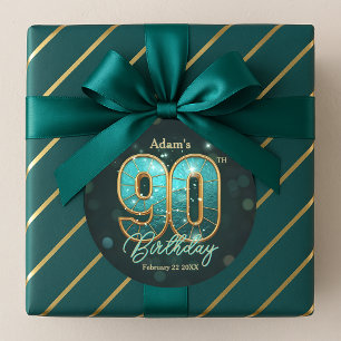 Sticker Rond Célébration des 90 ans Fancy Chic Bleu Turquoise e