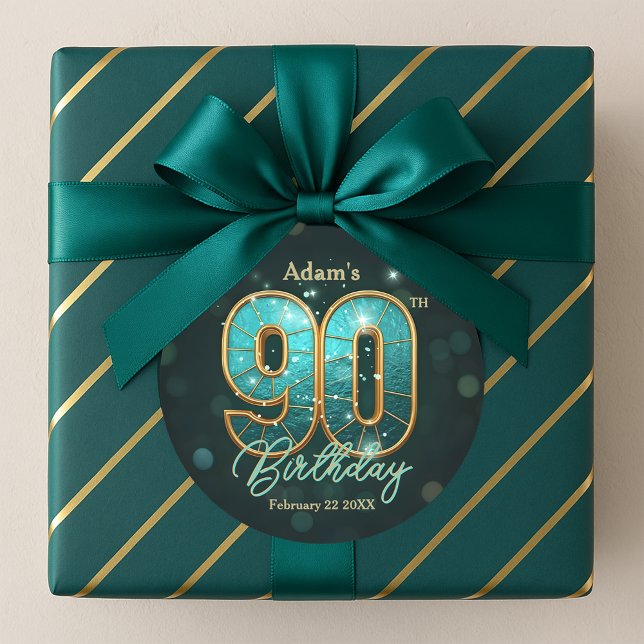 Sticker Rond Célébration des 90 ans Fancy Chic Bleu Turquoise e (Créateur téléchargé)
