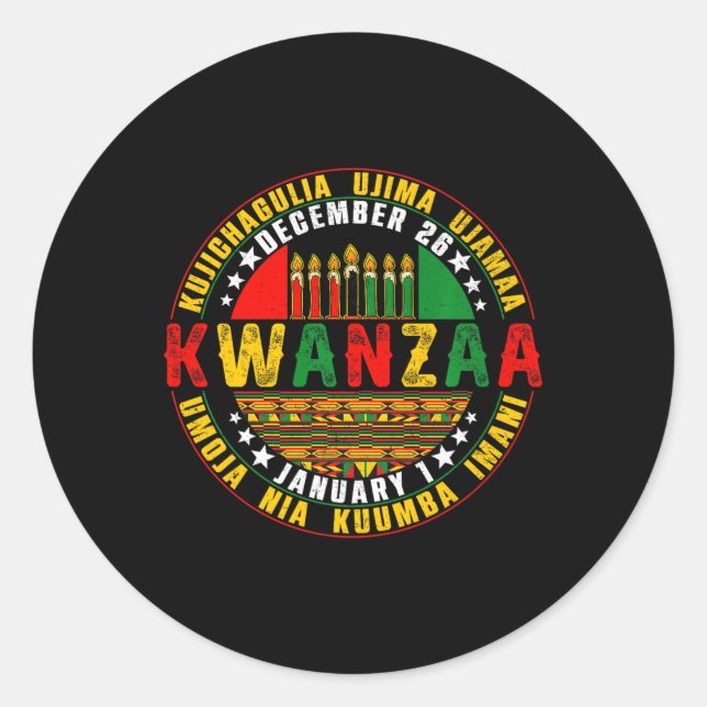 Sticker Rond Célébration des principes Kwanzaa Kinara Bougies P (Devant)