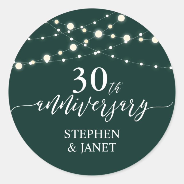 Sticker Rond Célébration du 30e anniversaire de mariage Vert &  (Devant)