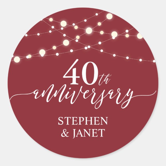 Sticker Rond Célébration du 40e anniversaire de mariage Rouge & (Devant)