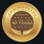 Sticker Rond Célébration du 40e anniversaire Médaille d'or<br><div class="desc">Quarante ans de célébration de l'or prix avec une couronne de laurier.</div>
