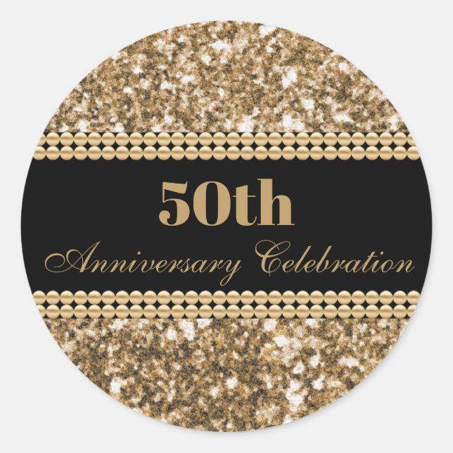 Sticker Rond Célébration du 50e anniversaire Gold Faux Parties  (Devant)