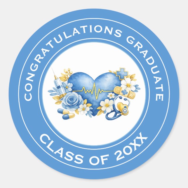 Sticker Rond Célébration d'un diplômé en médecine (Devant)