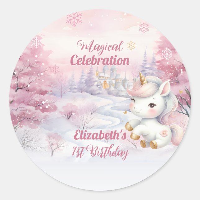 Sticker Rond Célébration magique Unicorn 1er anniversaire (Devant)