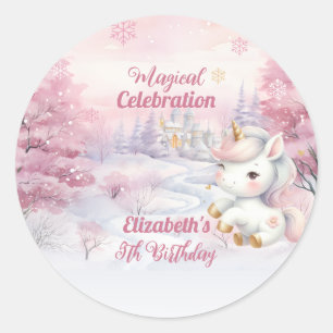 Sticker Rond Célébration magique Unicorn 5e fête d'anniversaire