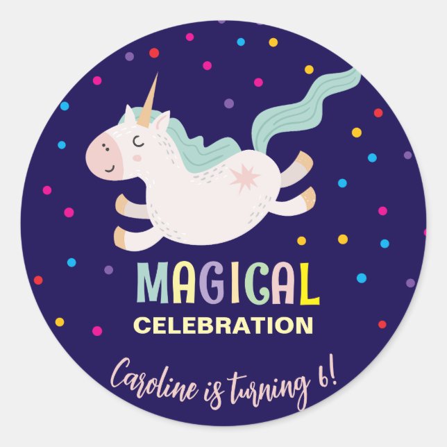 Sticker Rond Célébration magique Unicorne enfants anniversaire (Devant)