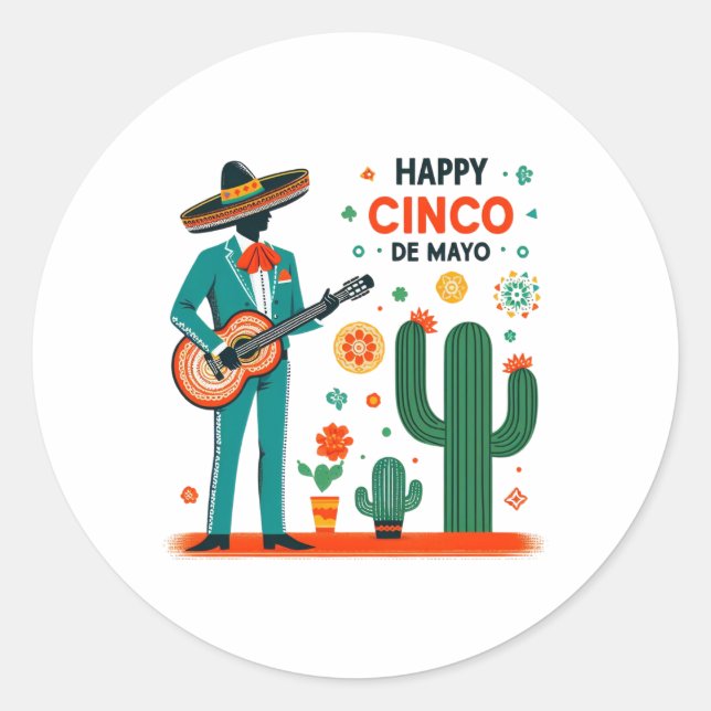 Sticker Rond Célébration Mariachi – Joyeux Cinco de Mayo (Devant)