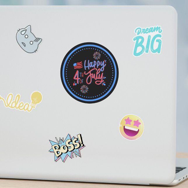 Sticker Rond Célébration patriotique noire et bleue joueuse (Créateur téléchargé)