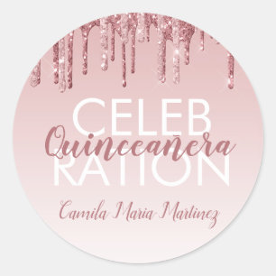 Sticker Rond Célébration rose de Quinceanera de parties
